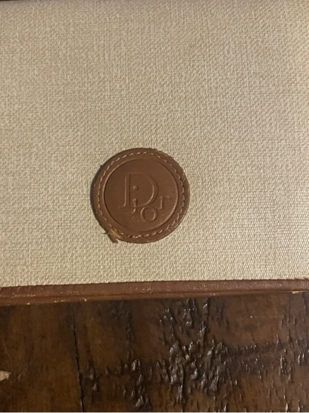 Dior Beige Canvas Wallet with Brown Leather Logo
